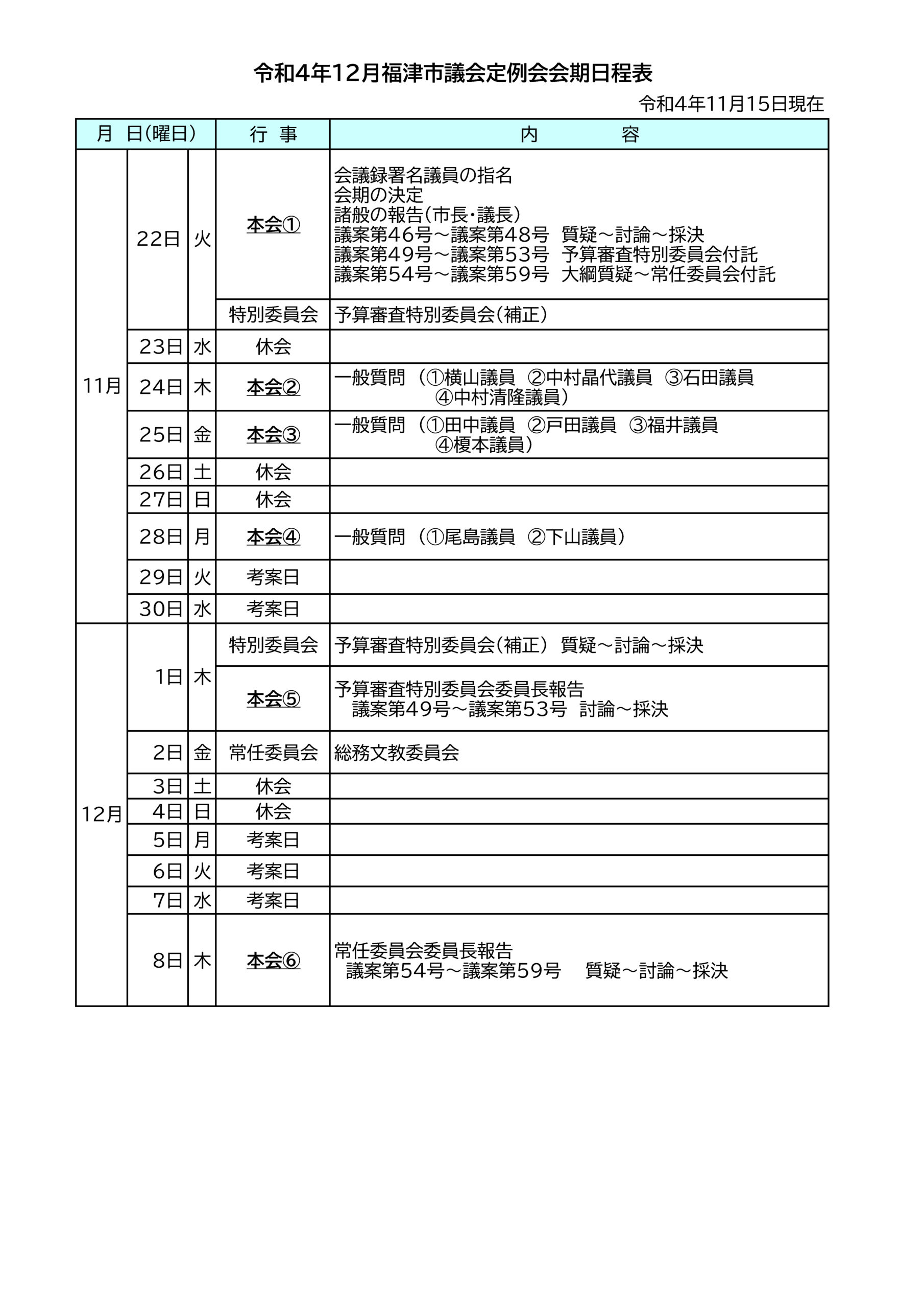 福津市議会12月定例会がはじまりました
