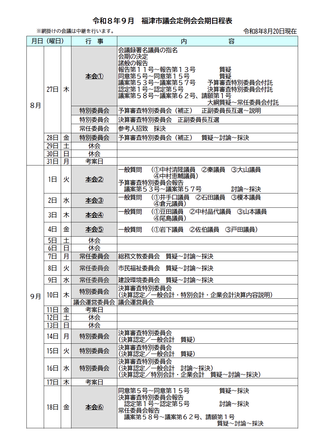 福津市の税金の使い道を決める現場へ　〜9月定例会、決算審議が始まりました〜